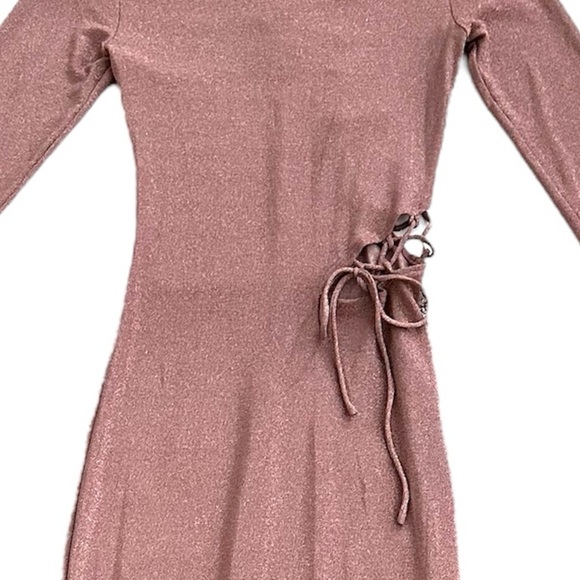 Reformation Women's Kinsey Lace Up Knit Maxi Dress Metallic Pink Sparkle Size S - Picture 6 of 16